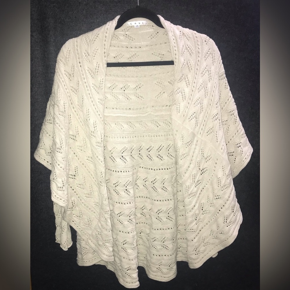 Cabi Knit Open Front Circle Cardigan Off White Beige Eyelet‎ Size XS